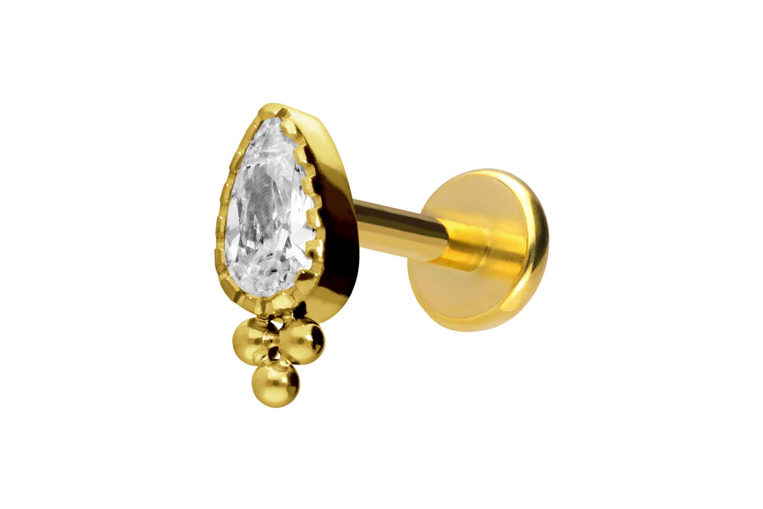 Titan Labret Piercing mit Push Fit KRISTALLTROPFEN + KUGELN